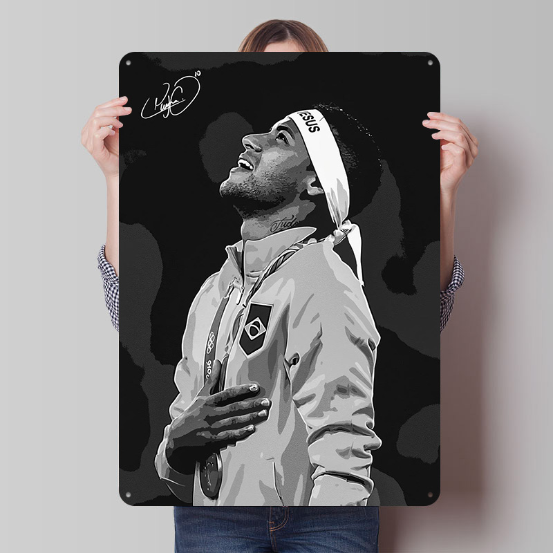 Retro Gaming Desk - Neymar Jr. Portrait Poster Customized Vintage