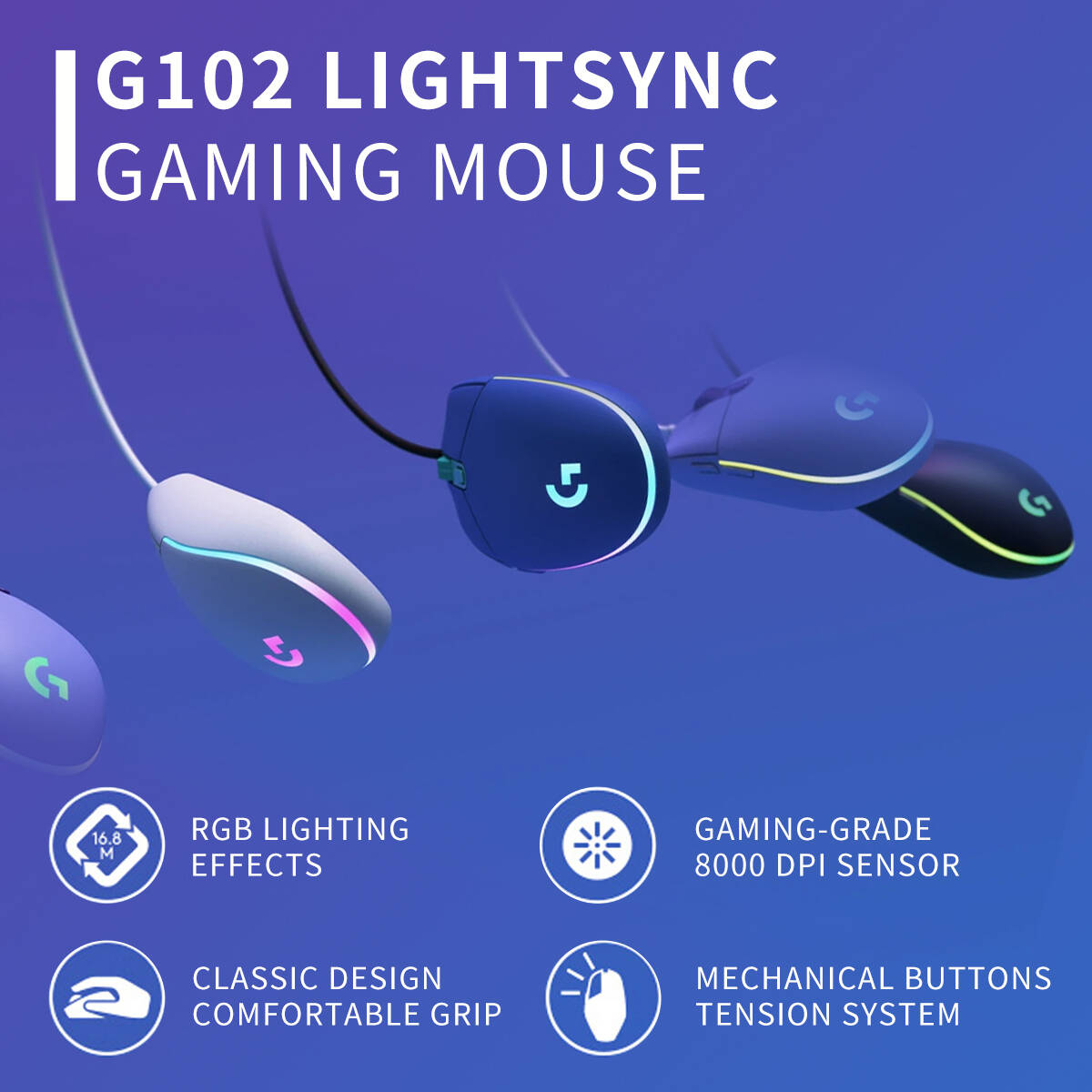 Logitech G102 Wired Gaming Mou - đánh giá và giá Logitech Mouse G203